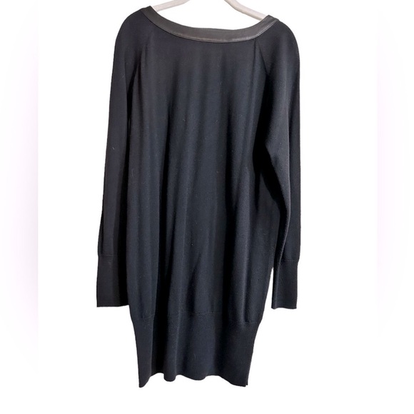 Skaist Taylor Black Wool Sweater Dress Plunge Back Leather Trim Size Large - Picture 3 of 12